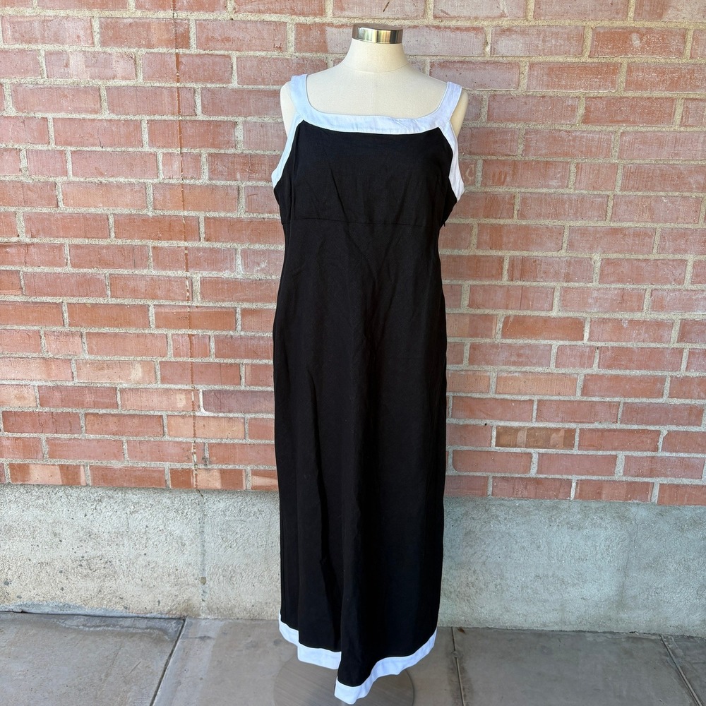 1.STATE Black White Colorblock Linen Blend Mod Maxi Dress XL Buckle‎ Straps